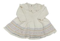 Světlebéžové pletené šaty s volánkem a vzorem 