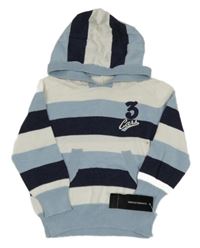 Nové - Modro-bílý pruhovaný svetr s číslem a kapucí Dunnes