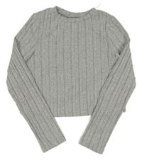 Šedé úpletové žebrované crop triko 