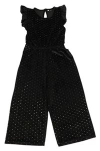 Černý puntíkatý sametový kalhotový overal George