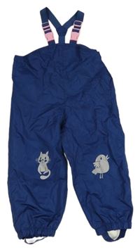 Tmavomodré šusťákové voděodolné laclové podšité kalhoty s kočkou Impidimpi