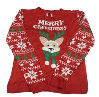 Červený vzorovaný vánoční svetr s pejskem 