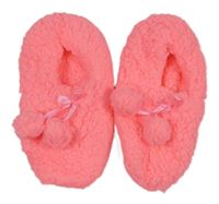 Nové - neonově růžové huňaté domácí bačkory s bambulkami vel. 37