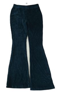 Nové - Petrolejové sametové žebrované flare kalhoty Dunnes