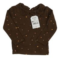 Nové - Hnědé triko se srdíčky a madeiorvým límečkem Next