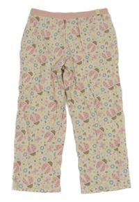 Bílo-květované pyžamové kalhoty s beruškami 