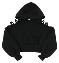 Černá oversize crop mikina s průstřihy a kapucí SHEIN