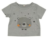 Šedé melírované tričko s medvídkem Shein