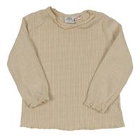 Béžové žebrované triko s volánkem Zara