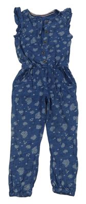 Modrý kalhotový bavlněný overal s kytičkami Mothercare