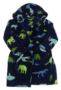 Tmavomodrý chlupatý župan s dinosaury a kapucí John Lewis 