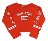 Červené crop triko s nápisem H&M