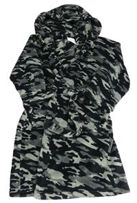 Černo-šedý army chlupatý župan s kapucí Next