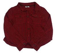 Červeno-černá kostkovaná crop halenka s nápisem 