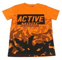 Oranžovo-černé sportovní tričko s nápisem Ergeenomixx