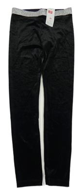 Nové - Černo-stříbrné sametové legíny F&F