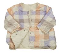 Smetanovo-oranžovo-fialová kostkovaná prošívaná zateplená bunda H&M