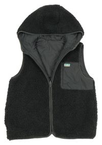 Tmavošedá huňatá zateplená vesta s kapucí St. Bernard