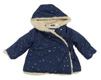 Tmavomodrá šusťáková zimní parka s vesmírem a kapucí Zara