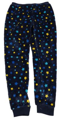 Tmavomodré chlupaté domácí kalhoty s hvězdičkami Alive