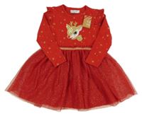 Nové - Červené slavnostní šaty se sobem a tylovou sukní Primark 