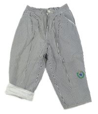 Černo-bílé pruhované plátěné podšité kalhoty Micky