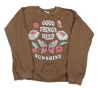 Hnědá mikina s nápisem a motýlky Young Idols 