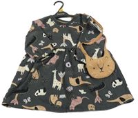 Nové - 2set - Tmavošedé teplákové šaty se zvířátky + béžová kabelka Nutmeg