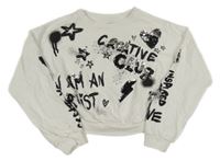 Bílá crop mikina s nápisy a flitry Next