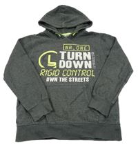 Šedá melírovaná mikina s nápisem a kapucí Yigga