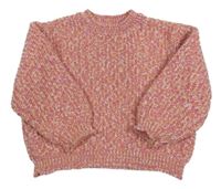 Růžovo-bílo-oranžový svetr Zara 