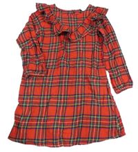 Červeno-barevné kostkované plátěné šaty s volánky H&M