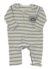 Bílo-šedý pruhovaný žebrovaný úpletový overal s kapsou George 