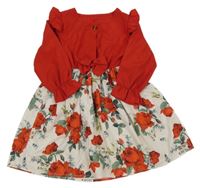 Červeno-bílé květované šaty s květy s mašlí