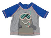 Šedo-modré UV tričko se žralokem Primark 