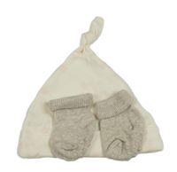 2set - Smetanová bavlněná čepice s hvězdičkami + béžové ponožky