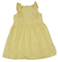 Žluto-bílé pruhované krepové šaty s volánky H&M