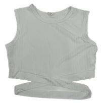 Bílý žebrovaný crop top se stuhou Shein