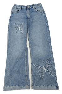 Modré wide leg rifle s motýly H&M