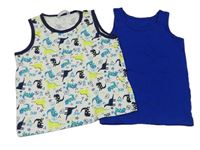 2x - Nátělník - Bílo/tmavomodrý s dinosaury BOYS, safírový M&S