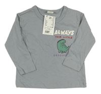 Šedé triko s dinosaurem a nápisy H&M