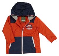 Červeno-tmavomodrá šusťáková nepromokavá bunda s číslem a kapucí Timberland