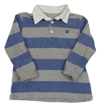 Šedo-modrá pruhovaná melírovaná mikina s límečkem 