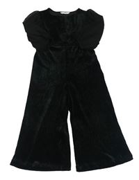 Černý žebrovaný sametový culottes overal se šifonovými rukávy M&S