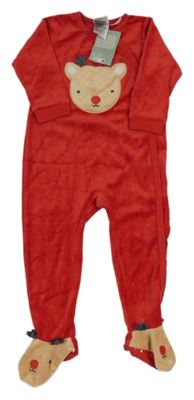 Nové - červený sametový overal se sobem H&M