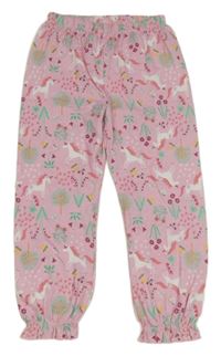 Světlerůžové pyžamové kalhoty s jednorožci a stromečky St. Bernard