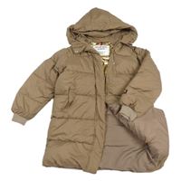 Hnědý prošívaný šusťákový zimní kabát s kapucí 