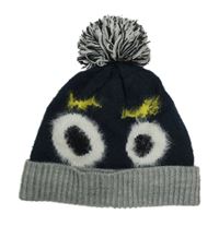 Tmavomodro-šedá čepice s očima a bambulí F&F