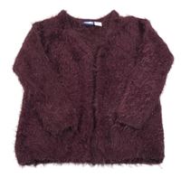 Mahagonový chlupatý svetrový cardigan se třpytkami lupilu