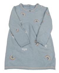 Světlemodré úpletové šaty s duhami a ptáčky Nutmeg